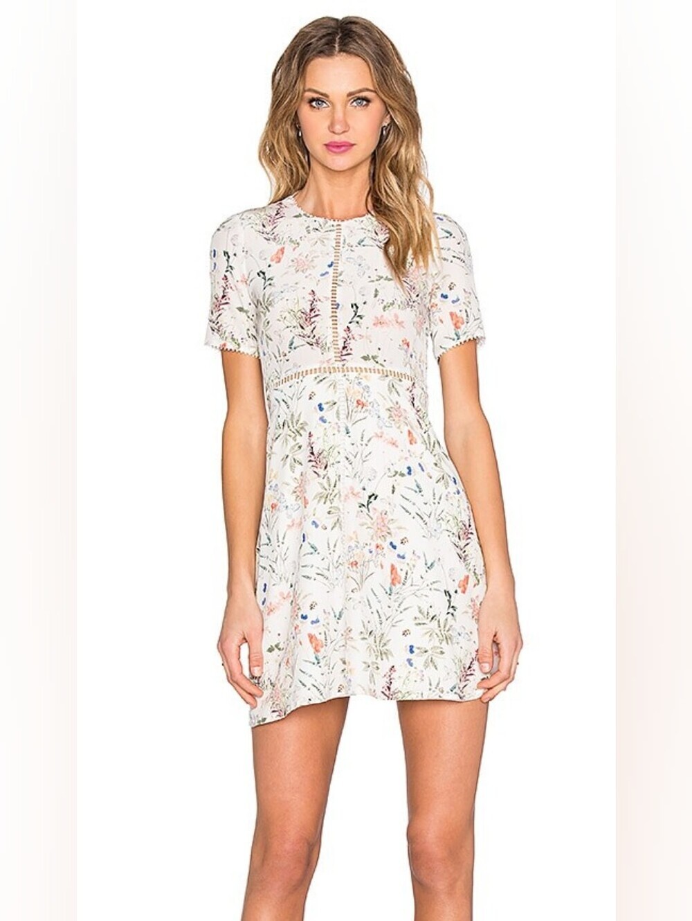 The Kooples White Floral Short Sleeve Mini Dress XXS